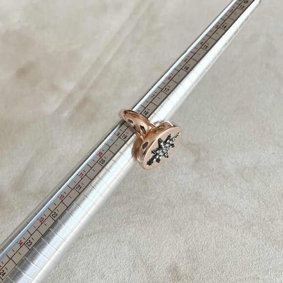 Rose Gold Pave 8 Point Starburst Stamp Fashion Costume Statement Ring - Picture 2 of 11